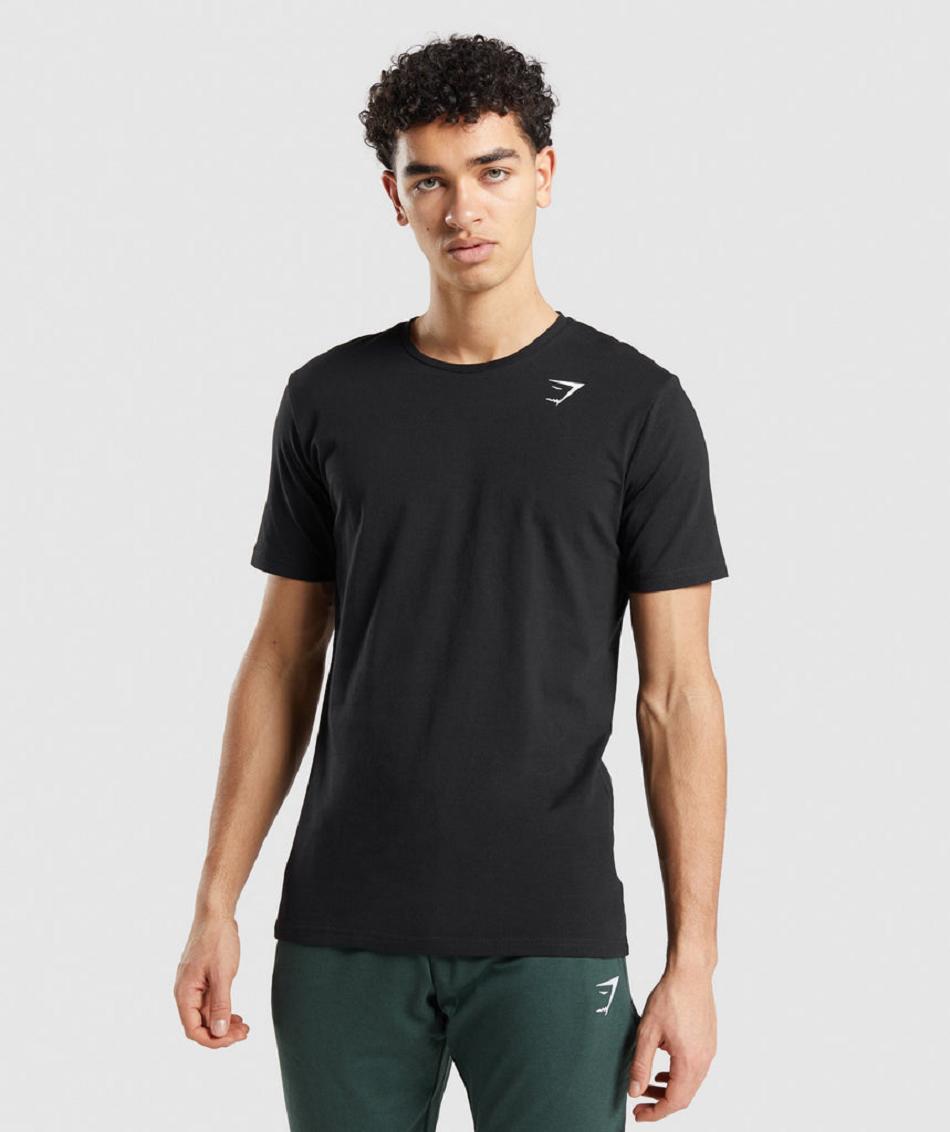 T Shirts Męskie Gymshark Essential Czarne | PL 3784QMA